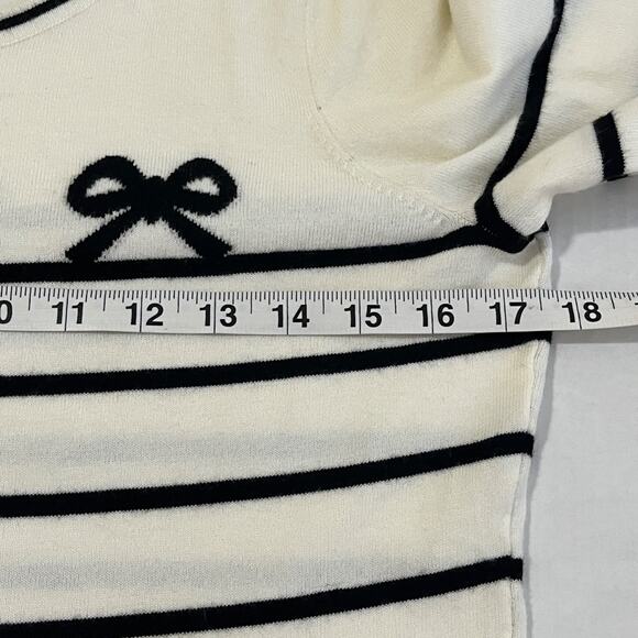 Talbots Womens Knit Sweater Sz M Striped Bows Puff Cottage Capsule Nautical Soft - Picture 4 of 8